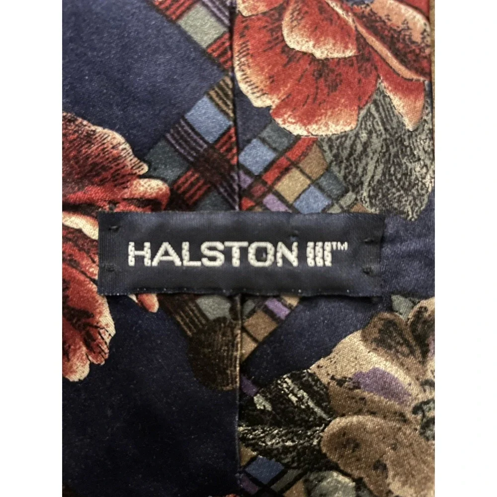 Halston III Neckwear Tie Multicolor Floral Plaid Contrasting Pattern Silk JBHS